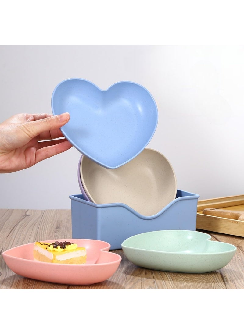 Agabani Agabani Heart Shaped Dinner Plates Wheat Straw Plates Unbreakable Small Dessert Dishes Salad Plates for Sushi Side Dish Fruit Appetizer Cake BPA FreeBlue 5 Dish Without Stand  - Image 3