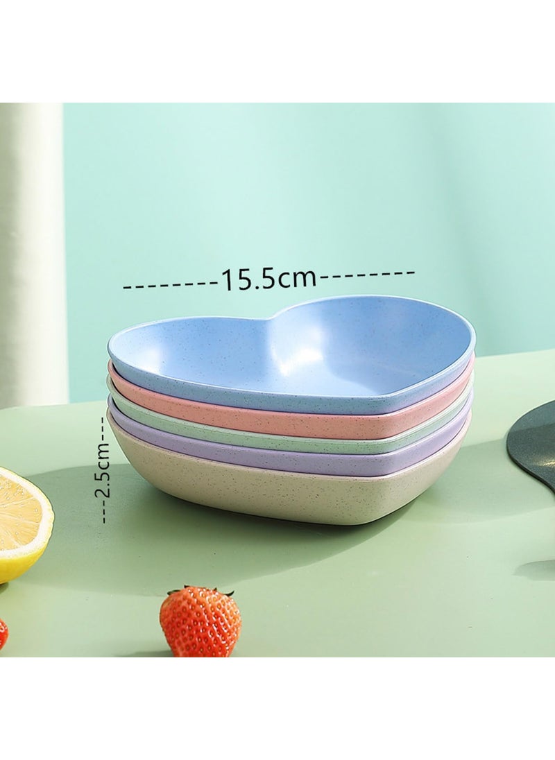 Agabani Agabani Heart Shaped Dinner Plates Wheat Straw Plates Unbreakable Small Dessert Dishes Salad Plates for Sushi Side Dish Fruit Appetizer Cake BPA FreeBlue 5 Dish Without Stand  - Image 4