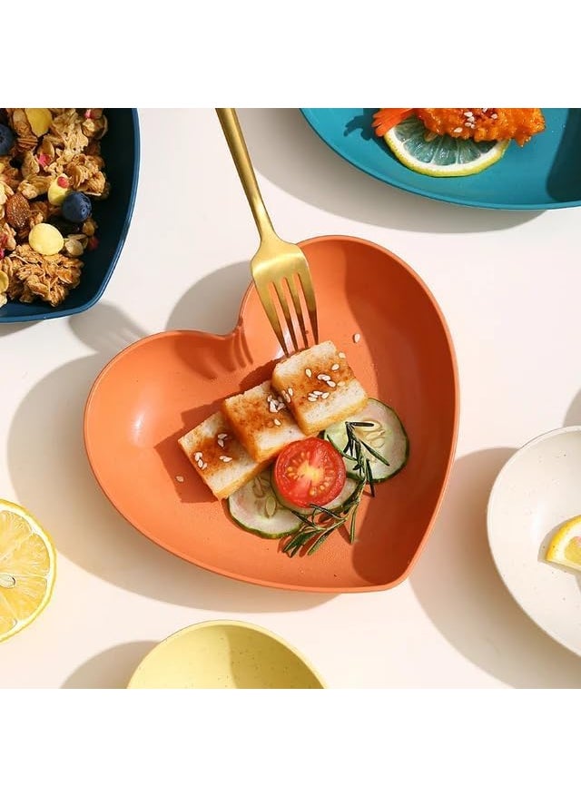 Agabani Agabani Heart Shaped Dinner Plates Wheat Straw Plates Unbreakable Small Dessert Dishes Salad Plates for Sushi Side Dish Fruit Appetizer Cake BPA FreeBlue 5 Dish Without Stand  - Image 5
