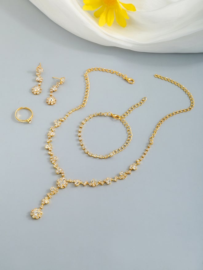 Take Two Set of 4 - Rhinestone Necklace, Bracelet, Earrings and Ring - Image 2