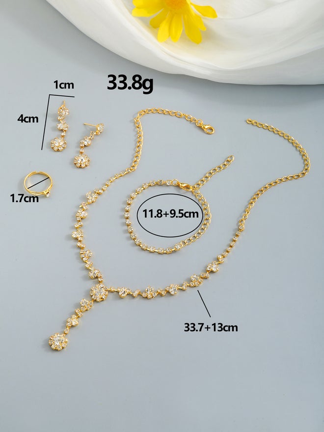 Take Two Set of 4 - Rhinestone Necklace, Bracelet, Earrings and Ring - Image 1