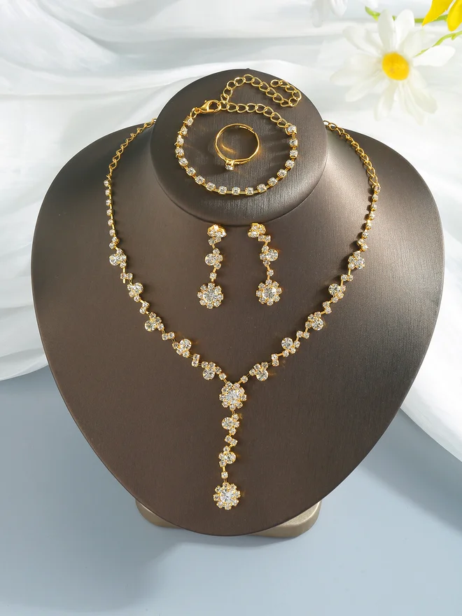 Take Two Take Two Set of 4 - Rhinestone Necklace, Bracelet, Earrings and Ring
