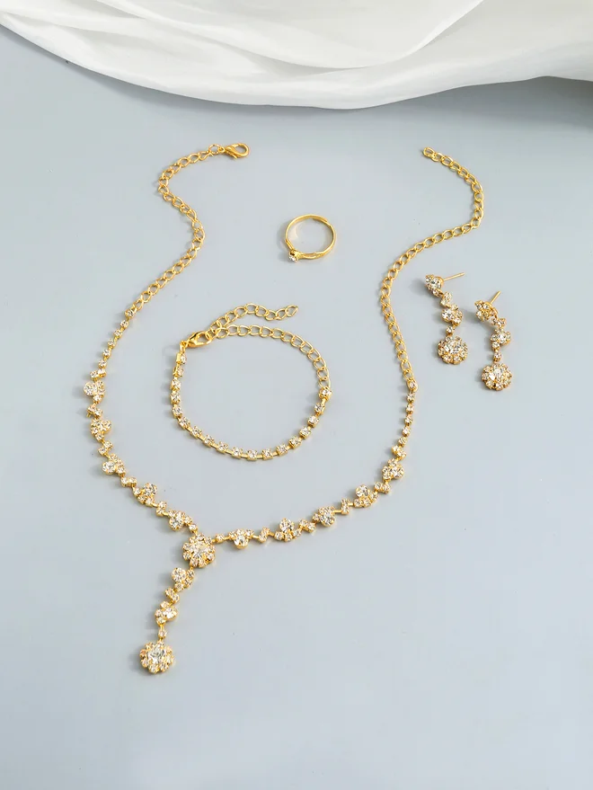 Take Two Take Two Set of 4 - Rhinestone Necklace, Bracelet, Earrings and Ring