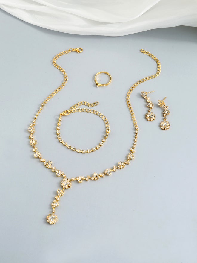 Take Two Set of 4 - Rhinestone Necklace, Bracelet, Earrings and Ring - Image 4