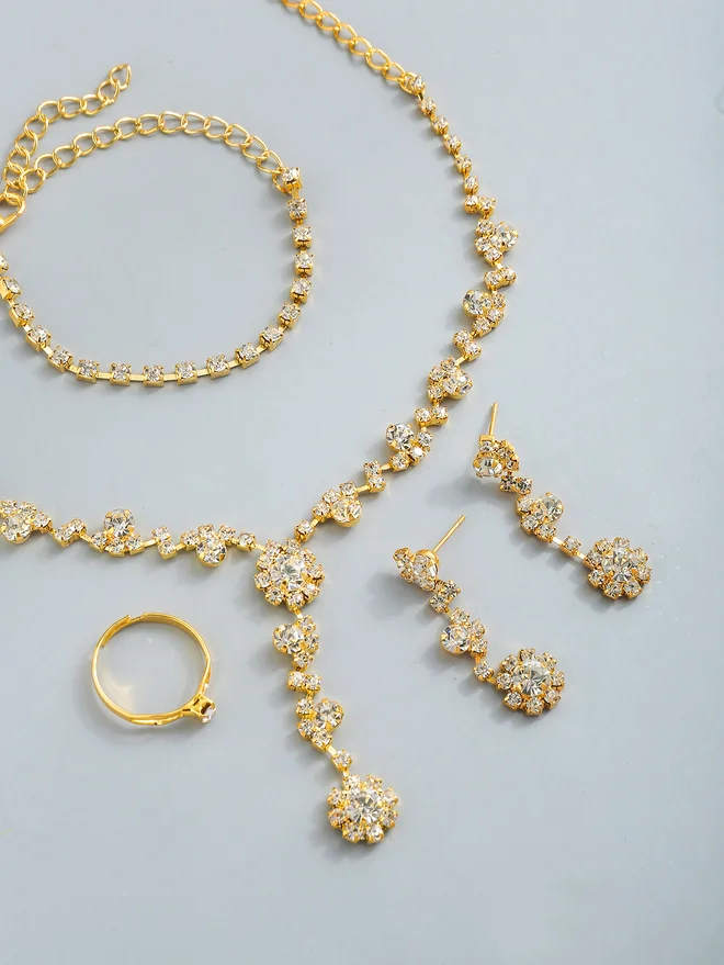 Take Two Take Two Set of 4 - Rhinestone Necklace, Bracelet, Earrings and Ring
