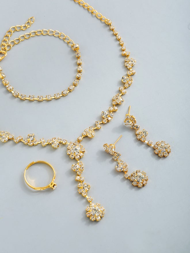 Take Two Set of 4 - Rhinestone Necklace, Bracelet, Earrings and Ring - Image 3