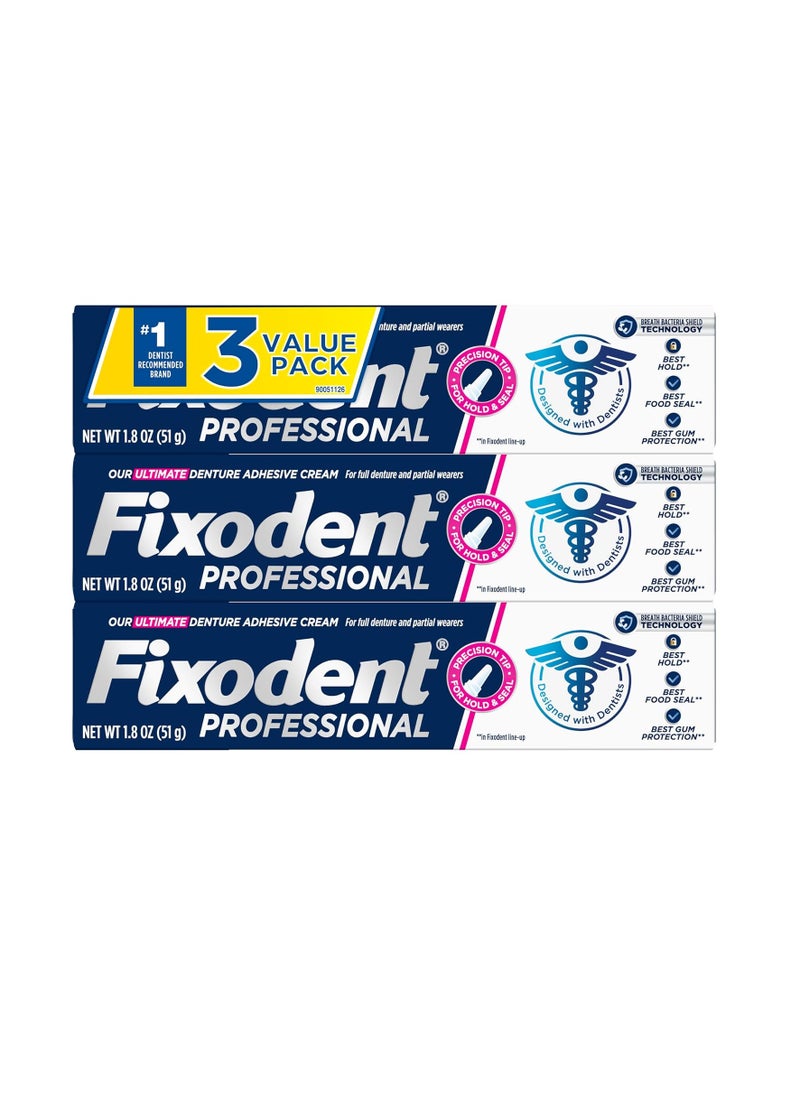 Fixodent Fixodent Professional Ultimate Denture Adhesive Cream for Full and Partial Dentures, 1.8 oz, 3 Pack  - Image 1