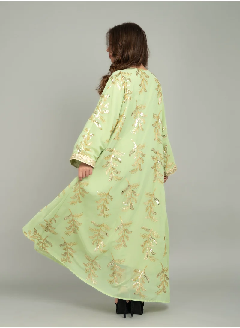 IKKXA Lace Neckline Embroidered Jalabiya CJ1039 Green