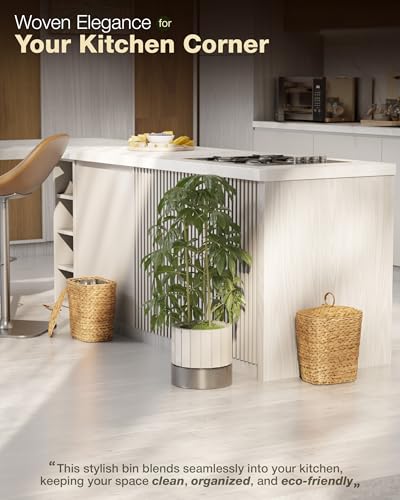 BLUEWEST 2.6 Gallon Wicker Trash Can with Lid, Handwoven Rattan Trash Can, Woven Decorative Wastebasket, Wicker Waste Basket with Removable Plastic Inner Bin for Bathroom, Bedroom, Office, or Kitchen - Image 5