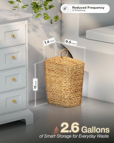 BLUEWEST 2.6 Gallon Wicker Trash Can with Lid, Handwoven Rattan Trash Can, Woven Decorative Wastebasket, Wicker Waste Basket with Removable Plastic Inner Bin for Bathroom, Bedroom, Office, or Kitchen - Image 3