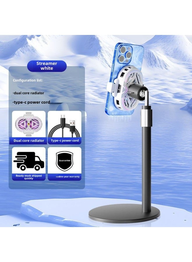 Mobile Phone Radiator S6 Anchor-level Semiconductor Refrigeration Cooling Live Broadcast Ultra-quiet Source Wholesale-Color:RS3 Top With Dual-core Live Radiator-streamer White (streamer + Third Gear + Digital Display + Double 1/4 Screw + Double Type-C + Ultra-quiet) - Image 1
