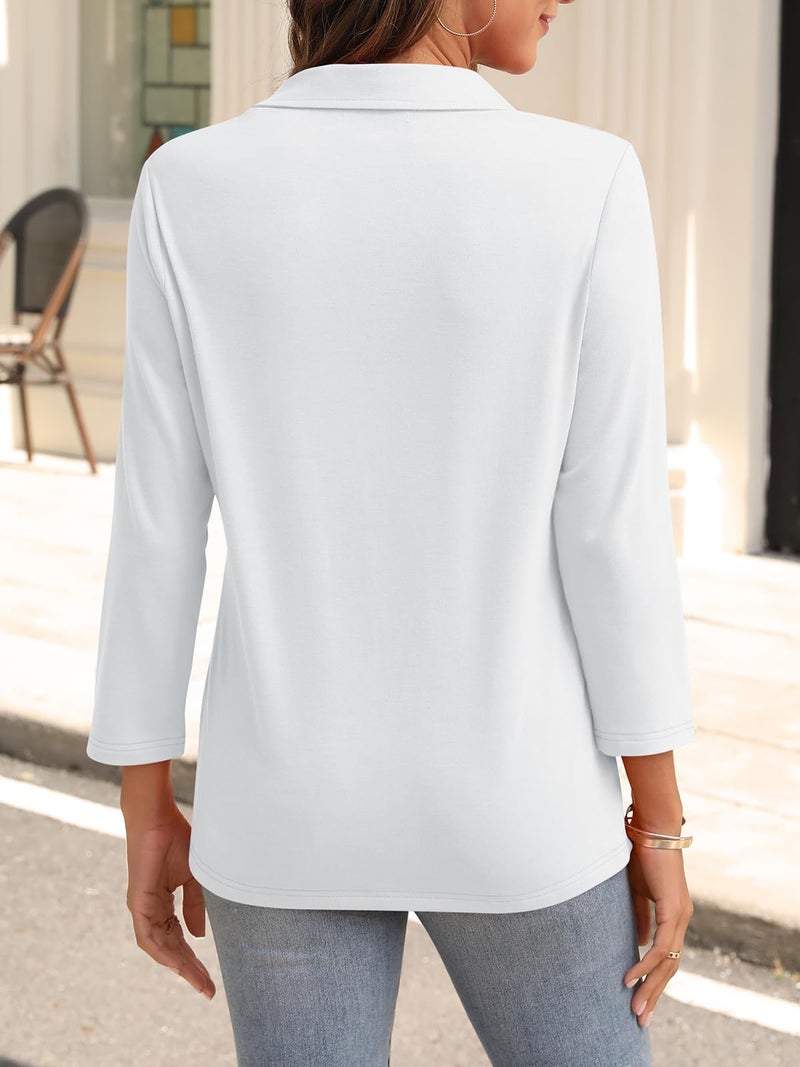 TICTICMISS Womens V Neck Polo Shirts 3/4 Sleeve Collared Tops Business Casual Summer Tops Trendy Loose - Image 2
