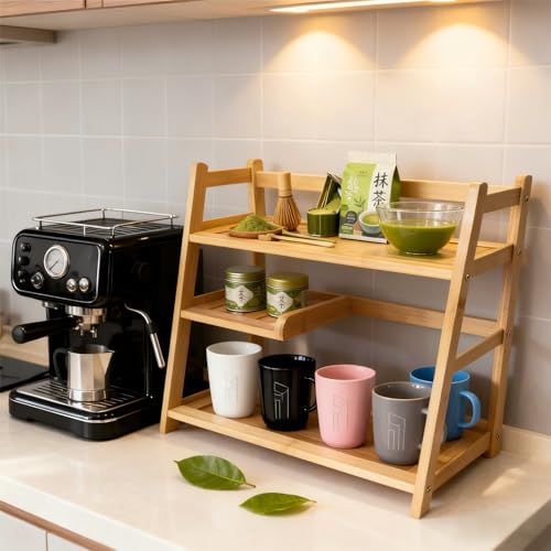 Lnncdsc Bamboo Matcha Station Organizer - Large Capacity 3-Tier Shelf, Easy to Install for Matcha and Coffee Bar Accessories, Perfect for Tea and Coffee Enthusiasts.(wood, large) - Image 2