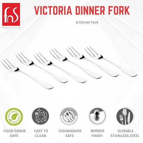 fnS Victoria Food Grade Safe Stainless Steel Round Handle Dinner Fork -Set of 6 Forks for Dining Table, Home and Kitchen - Image 2