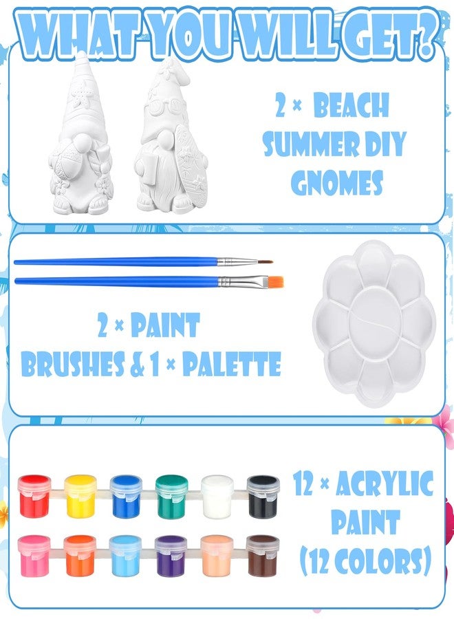 Poen 2 Pack Beach Summer Ready to Paint Your Own Gnome Statues, 4 Inches Mini Blank Ceramics to Paint Unpainted Gnome Figurines Crafts DIY Arts for Farmhouse Gift Decor (Beach Style) - Image 3