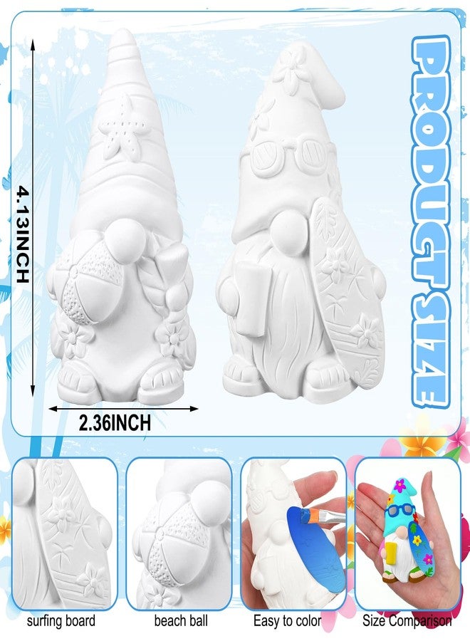 Poen 2 Pack Beach Summer Ready to Paint Your Own Gnome Statues, 4 Inches Mini Blank Ceramics to Paint Unpainted Gnome Figurines Crafts DIY Arts for Farmhouse Gift Decor (Beach Style) - Image 2