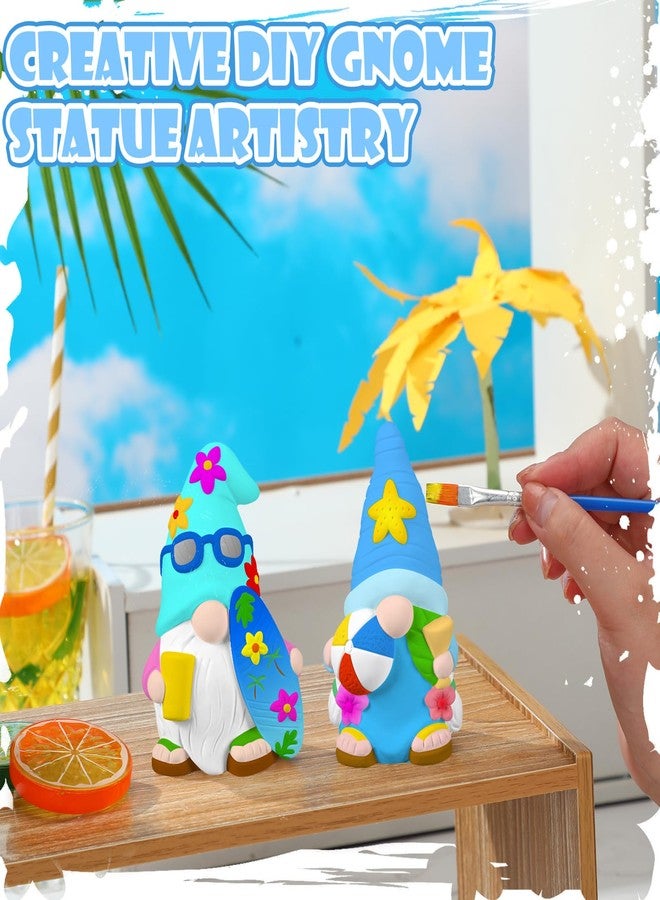 Poen 2 Pack Beach Summer Ready to Paint Your Own Gnome Statues, 4 Inches Mini Blank Ceramics to Paint Unpainted Gnome Figurines Crafts DIY Arts for Farmhouse Gift Decor (Beach Style) - Image 4