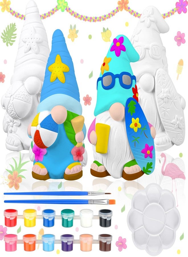 Poen 2 Pack Beach Summer Ready to Paint Your Own Gnome Statues, 4 Inches Mini Blank Ceramics to Paint Unpainted Gnome Figurines Crafts DIY Arts for Farmhouse Gift Decor (Beach Style) - Image 1