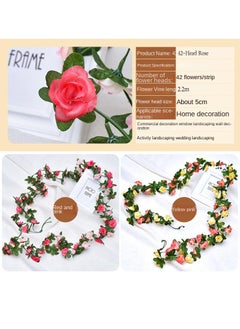 Generic 4-Pieces double head rose vine garland artificial flower plant multicolour Pink  - Image 2
