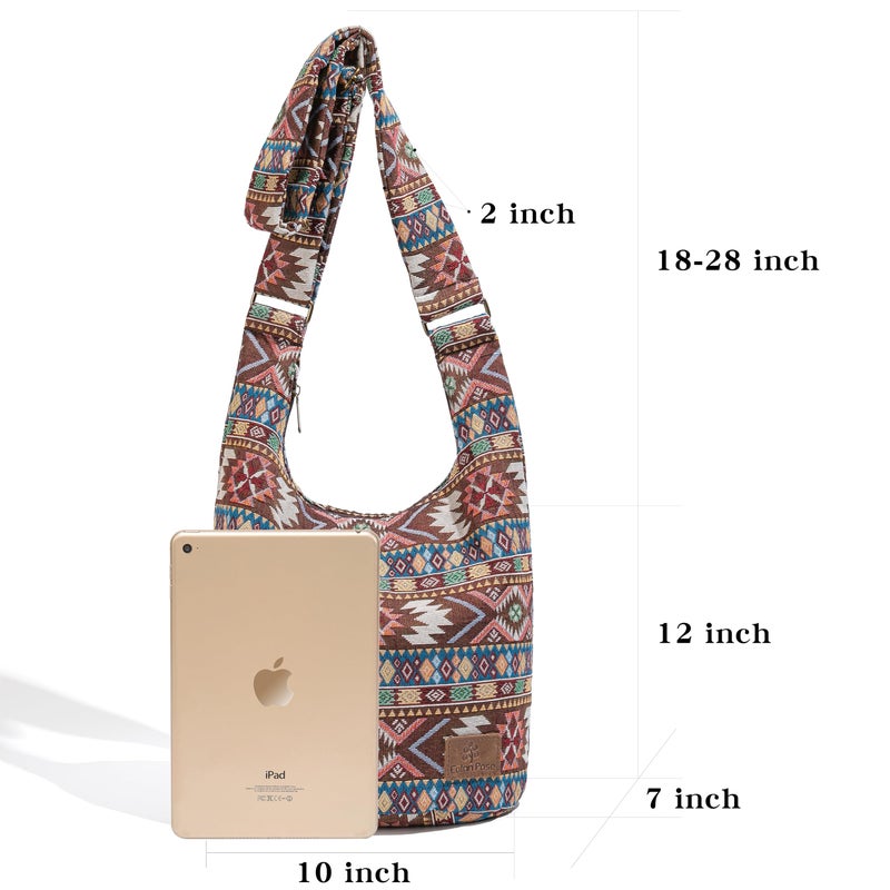 Coton Pose Women Hippie Crossbody Bag Top Zip Large capacity Canvas Sling Bag Jacquard cloth Handmade Bags (Boho brown) - Image 4