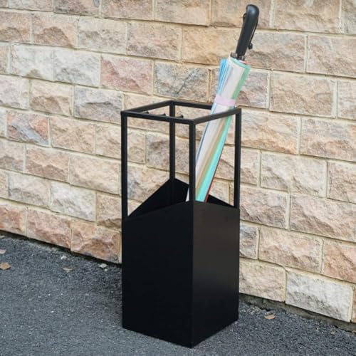 OGFC 500102 Black Umbrella Stand with Removable Plastic Drip Tray - Home Entry Hallway Umbrella Basket for Canes, Tall 60cm/23.6" - Image 1