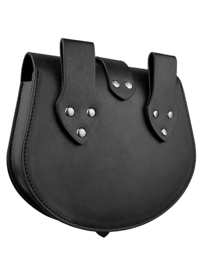Viking Embossed Langskip Belt Pouch, Medieval Faux Leather Flap Saddle Side Bag Purses, Retro Portable Belt Bag (Black A) - Image 3