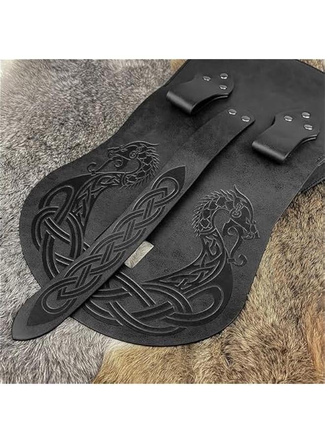 Viking Embossed Langskip Belt Pouch, Medieval Faux Leather Flap Saddle Side Bag Purses, Retro Portable Belt Bag (Black A) - Image 5