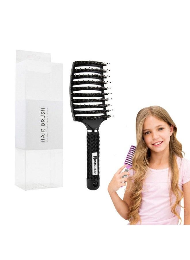dootdott - Voremy Magic Brush Detangler Boar Bristle Hair Brush Detangling Brush For Curly Hair Hairstreaq Detangling Brush For Kids Curved Vented Hair Brush Detangler Brush For Women Wet And Dry Hair (Black) - Image 1