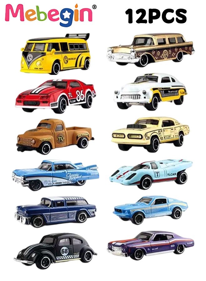 ميبيجين مجموعة ألعاب سيارات سحب 12 قطعة، مجموعة سيارات سباق مصغرة مصبوبة بالقالب، ألعاب دفع وانطلاق بمقياس 1:64، سهلة الحمل والتنظيم، هدايا مثالية للأولاد - Image 1