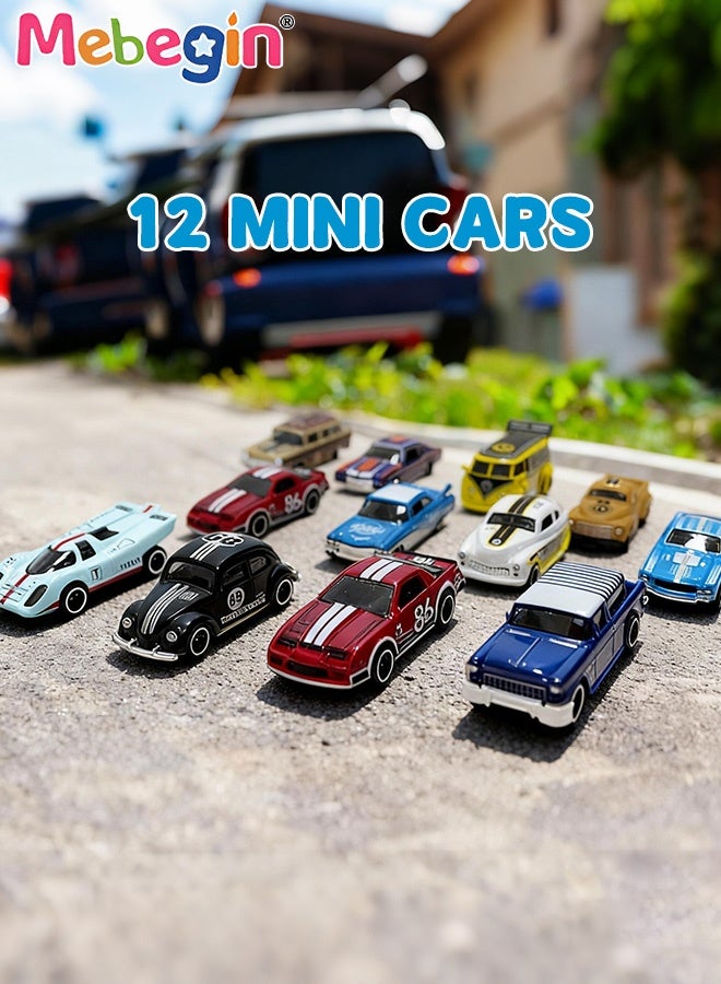 ميبيجين مجموعة ألعاب سيارات سحب 12 قطعة، مجموعة سيارات سباق مصغرة مصبوبة بالقالب، ألعاب دفع وانطلاق بمقياس 1:64، سهلة الحمل والتنظيم، هدايا مثالية للأولاد - Image 3