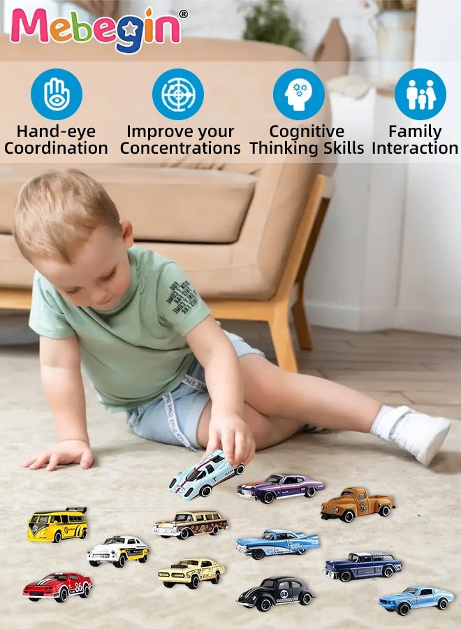 ميبيجين مجموعة ألعاب سيارات سحب 12 قطعة، مجموعة سيارات سباق مصغرة مصبوبة بالقالب، ألعاب دفع وانطلاق بمقياس 1:64، سهلة الحمل والتنظيم، هدايا مثالية للأولاد - Image 4