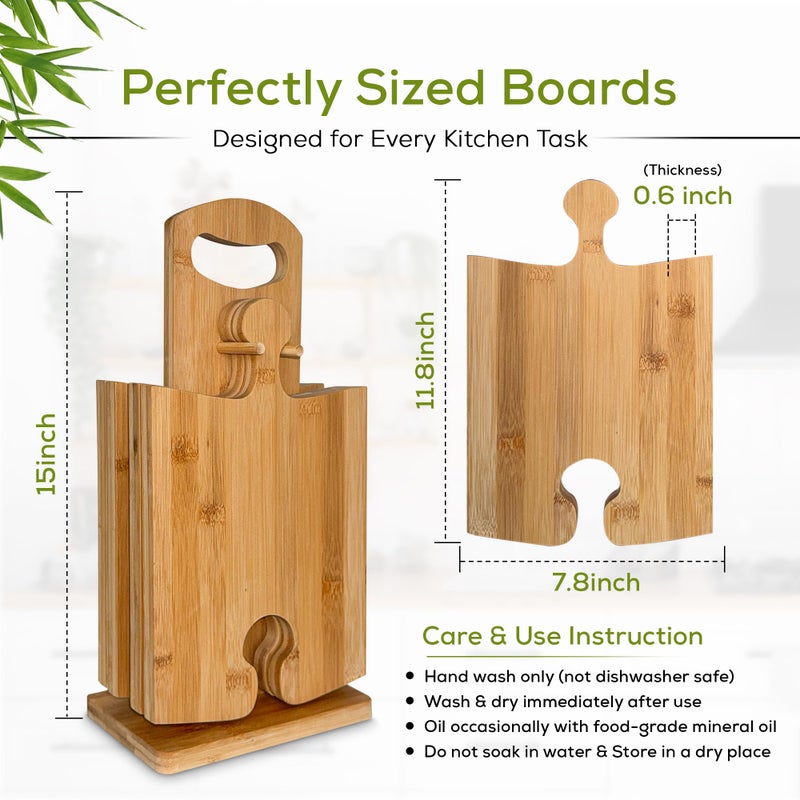 UniBrands 4pcs Bamboo Cutting Board Set with Stand | Natural Eco-Friendly Cutting Boards for Kitchen, Charcuterie Boards, Wooden Chopping Boards, Serving Tray, Wood Cutting Boards | Cocina - Image 5