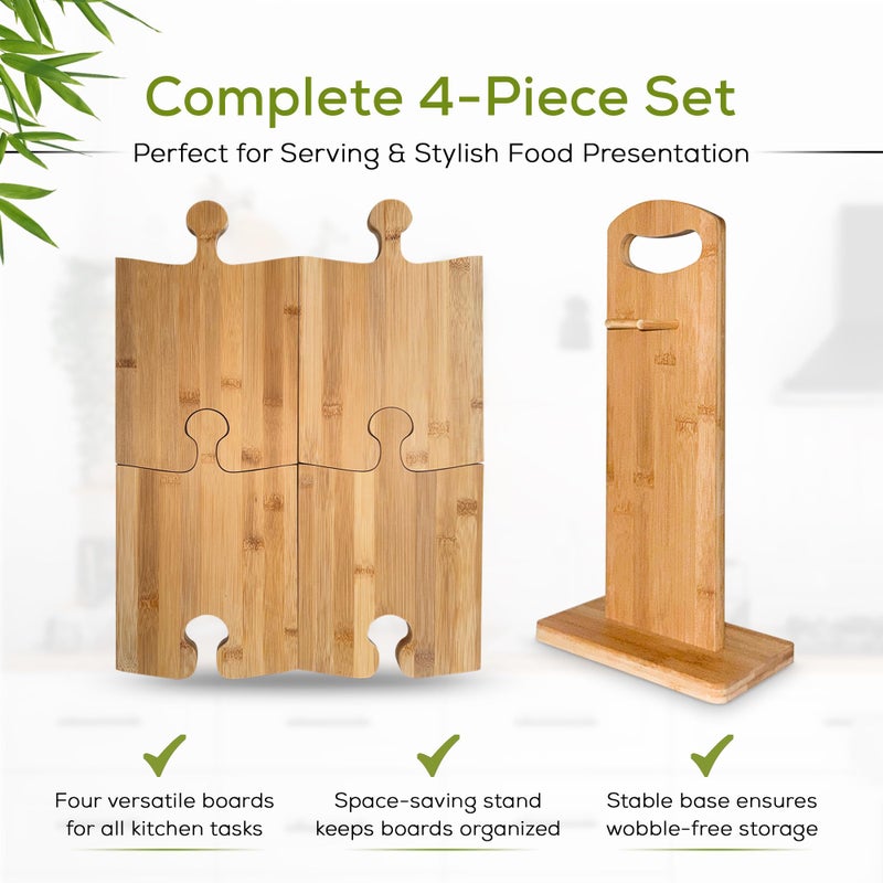 UniBrands 4pcs Bamboo Cutting Board Set with Stand | Natural Eco-Friendly Cutting Boards for Kitchen, Charcuterie Boards, Wooden Chopping Boards, Serving Tray, Wood Cutting Boards | Cocina - Image 3