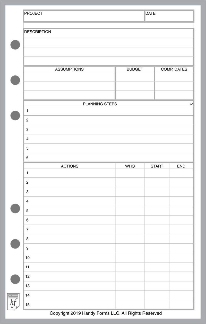 Handy Forms Compact Size Project Planner, Sized and Punched with 6 Holes for Franklin Covey Compact and Other Notebooks (4.25" x 6.75") - Image 3
