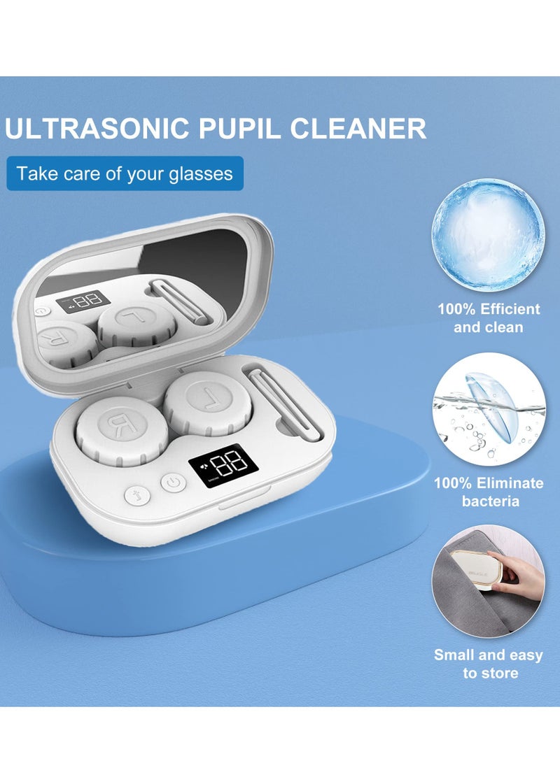 Portable Ultrasonic Contact Lens Cleaner Machine with USB Charger and LED Display for Quick and Gentle Cleaning of Soft and Hard Lenses - Ideal for Daily Care (White) - Image 2