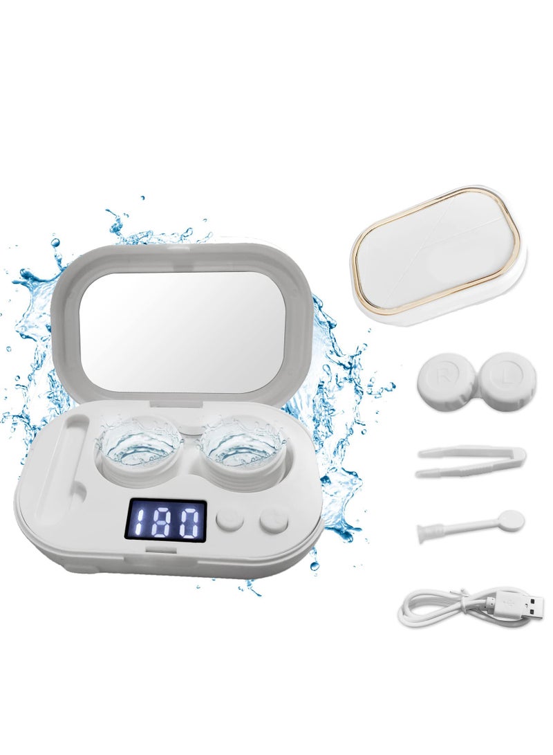 Portable Ultrasonic Contact Lens Cleaner Machine with USB Charger and LED Display for Quick and Gentle Cleaning of Soft and Hard Lenses - Ideal for Daily Care (White) - Image 1
