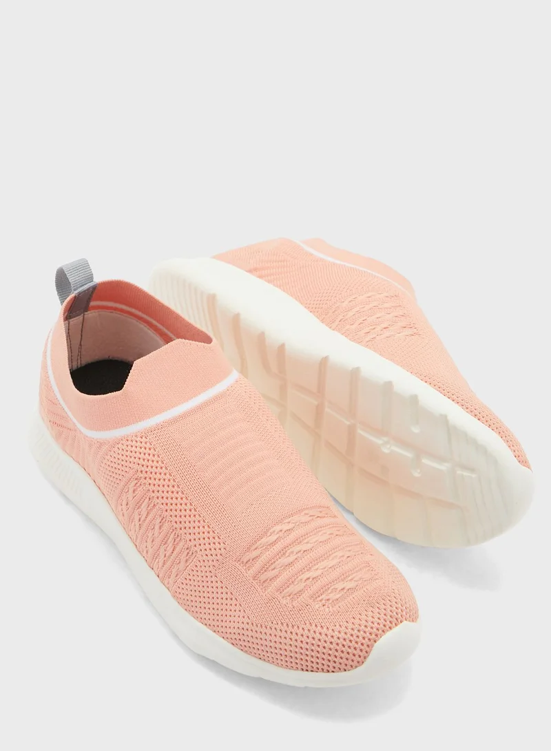 Ginger White Trim Knit Pull On Comfort Shoe