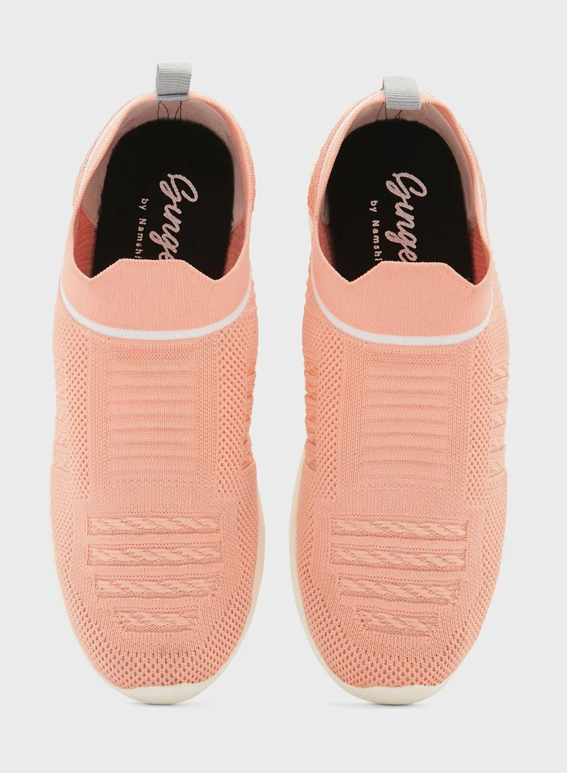 Ginger White Trim Knit Pull On Comfort Shoe