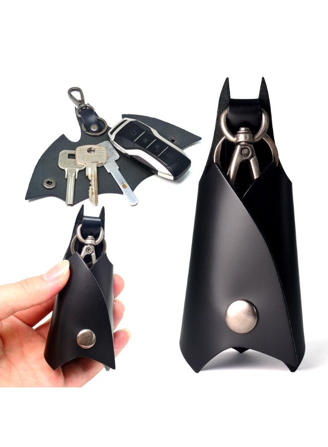 Chabeia 1 Pcs KeyChain Leather Bat for men gifts and women Car key fob case,pop keys ring cover holder for stocking stuffers for men（Black） - Image 1