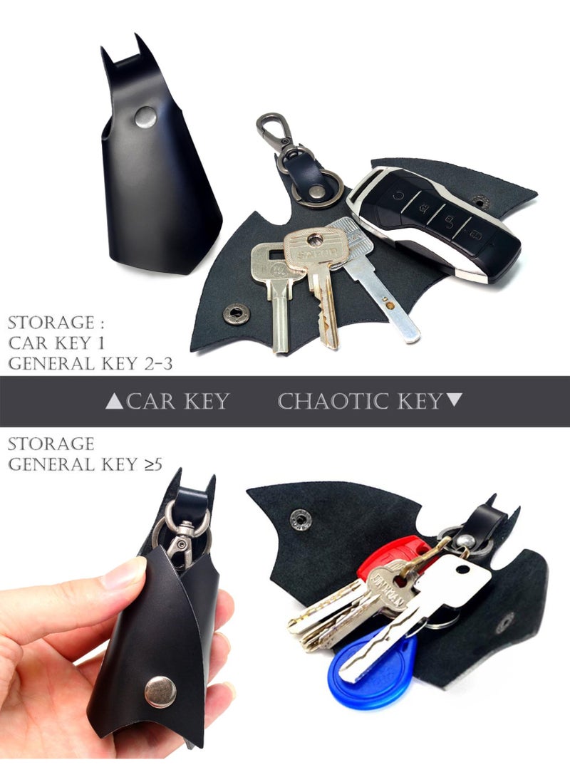Chabeia 1 Pcs KeyChain Leather Bat for men gifts and women Car key fob case,pop keys ring cover holder for stocking stuffers for men（Black） - Image 3