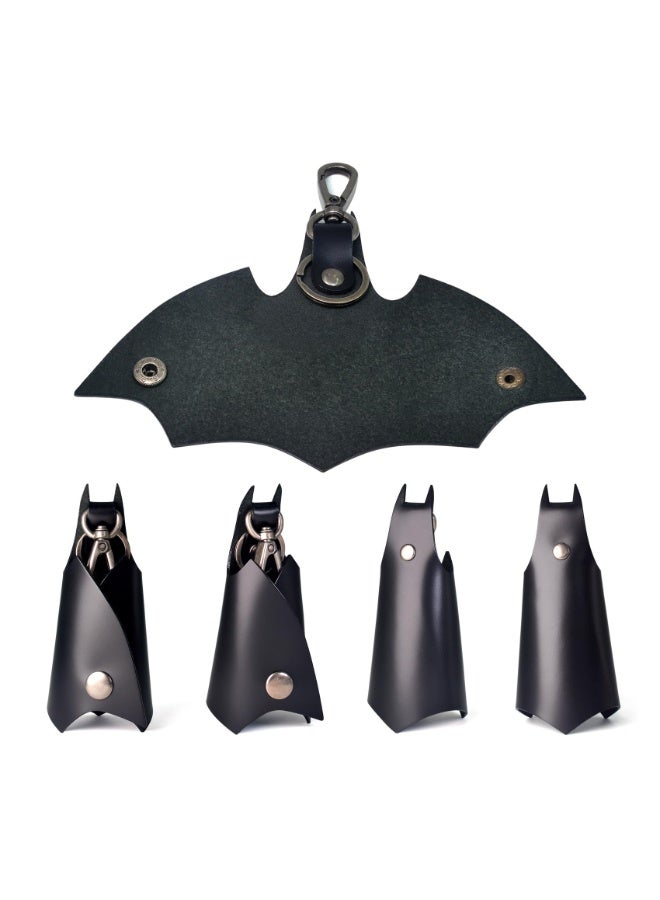 Chabeia 1 Pcs KeyChain Leather Bat for men gifts and women Car key fob case,pop keys ring cover holder for stocking stuffers for men（Black） - Image 2