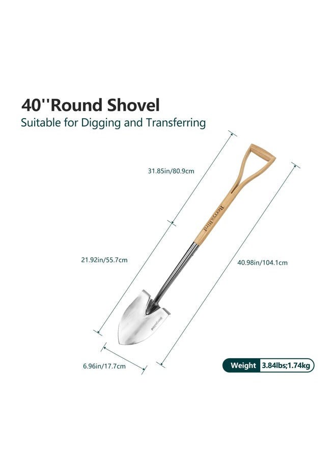 Berry&Bird Shovel for Digging, Round Point Digging Garden Shovel with Wood D-Handle, 40.98" Stainless Steel Gardening Didding Spade, Heavy Duty Spade Shovel Beach Shovel Snow Shovel for Women & Men - Image 2