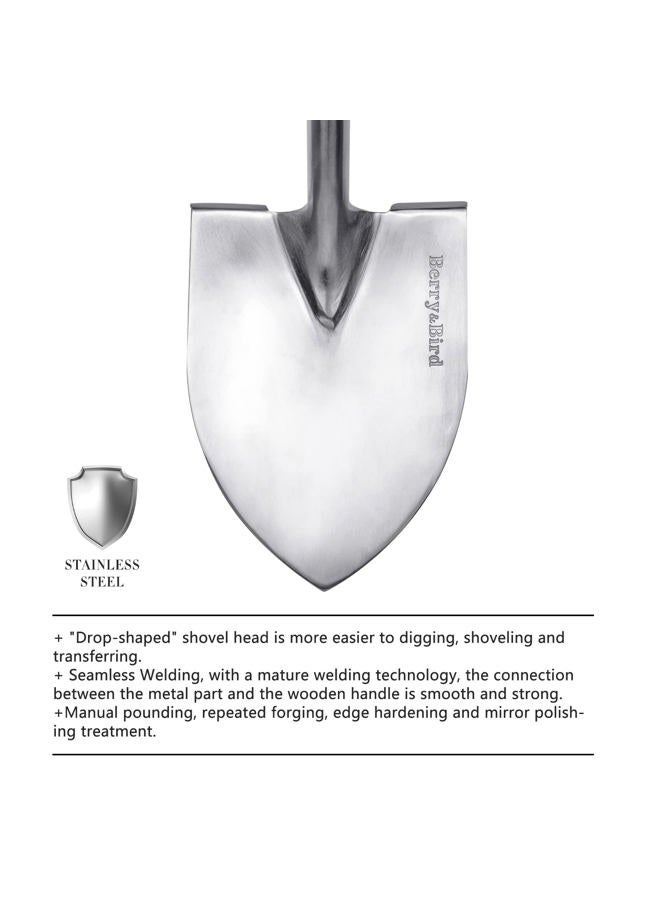 Berry&Bird Shovel for Digging, Round Point Digging Garden Shovel with Wood D-Handle, 40.98" Stainless Steel Gardening Didding Spade, Heavy Duty Spade Shovel Beach Shovel Snow Shovel for Women & Men - Image 3