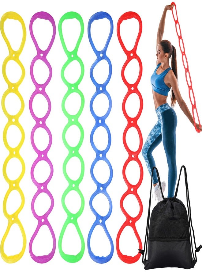 Zomiboo 5 Pcs 7 Ring Resistance Exercise Bands Resistance Stretch Band with Drawstring Backpack Bag Portable TPR Elastic Stretching Leg and Arm Exerciser for Home or Fitness Center Walking - Image 1