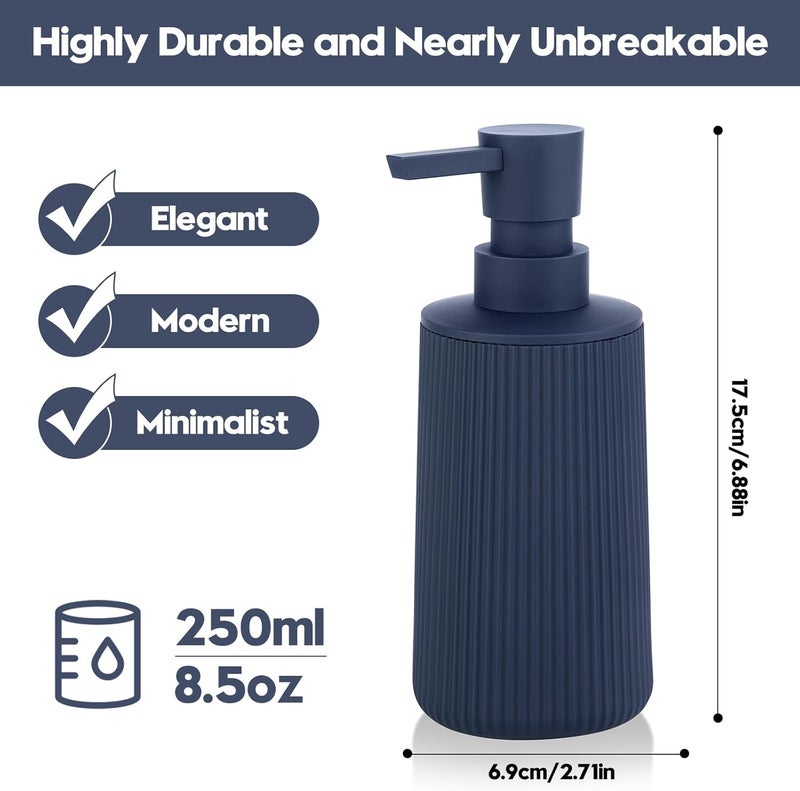 YAUKPH Small Soap Dispenser for Bathroom and Kitchen, Modern Farmhouse Striped Style Plastic Hand Soap Dish Soap Dispenser with Pump Matte Blue - Image 5