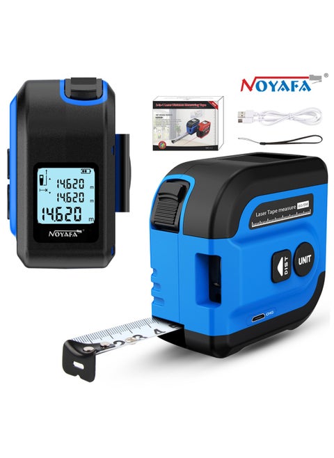 2 in 1 Digital Laser Tape Measure, 197Ft/60M Laser Measurement & 16Ft/5M Measuring Tape with AutoLock and Audio Prompt, Measuring Area Volume, M/in/Ft Unit, Laser Distance Meter with LCD Display