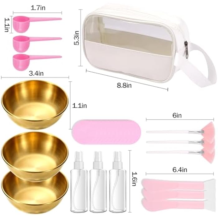 GRETJOB Face Mask Mixing Bowl Set, 28 Pcs Facial Mask Mixing Tool Kit with Facial Mask Bowl Stick Spatula Silicone Brush Spray Bottle Puff Soaking Bottle - Image 2