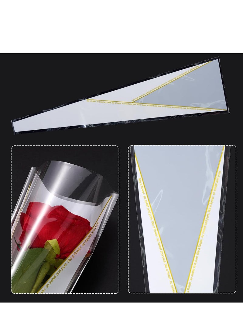 100 قطعة أكمام الزهور الفردية، أكياس تغليف الورد المقاومة للماء مع أربطة ليوم الأم، الزفاف، عيد الميلاد، لوازم بائع الزهور - Image 3