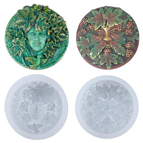 FUNSHOWCASE Greenman and Greenwoman Plaque Sculpture Silicone Molds Set for Fondant Cake Decoration, Epoxy Resin Jewelry Casting, Polymer Clay Concrete Cement Craft 2inch - Image 1