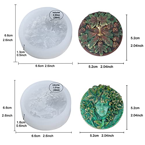 FUNSHOWCASE Greenman and Greenwoman Plaque Sculpture Silicone Molds Set for Fondant Cake Decoration, Epoxy Resin Jewelry Casting, Polymer Clay Concrete Cement Craft 2inch - Image 2